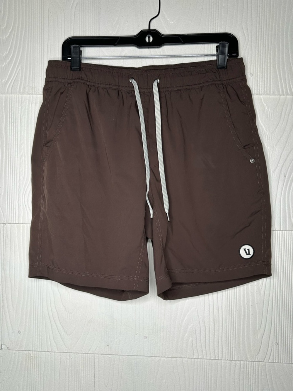 Vuori Men's Athletic Shorts in Dark Brown with White Drawstring